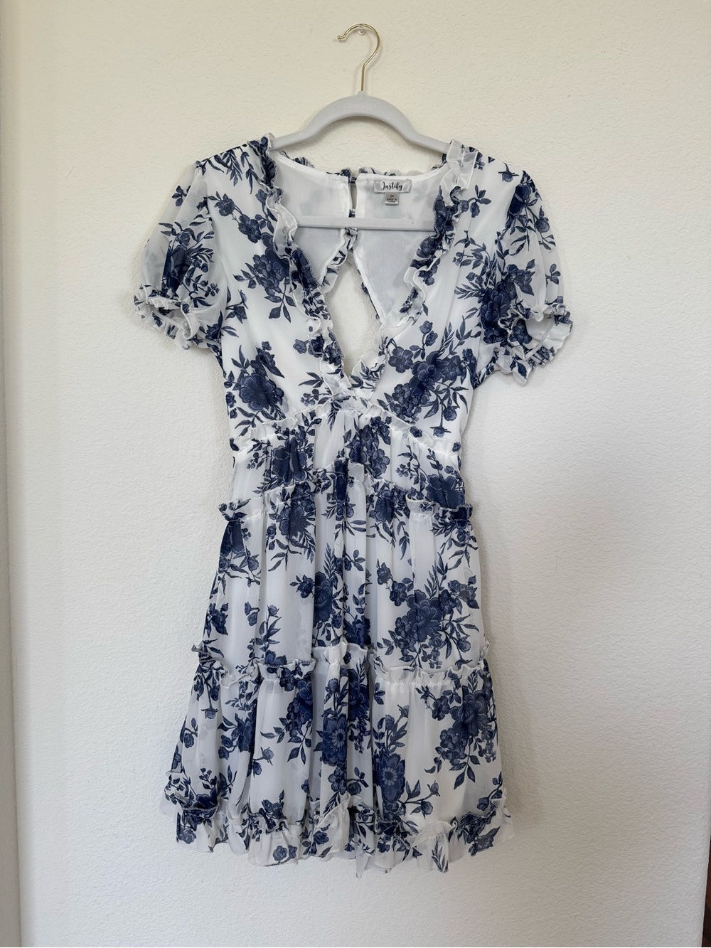 SAYLOR White Mini Dress with Navy Floral Print